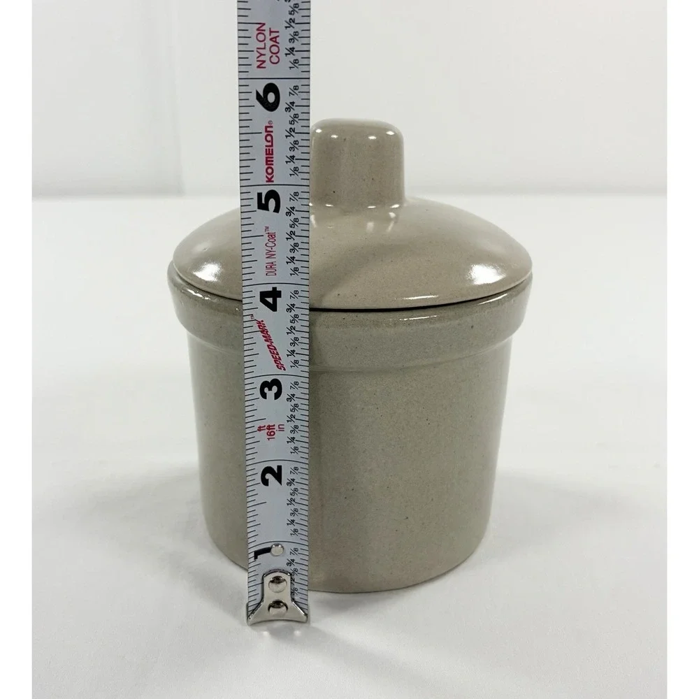 Vintage RRP Co Roseville OH‎ Speckled Beige Stoneware 1 Pint Butter Crock w/ Lid